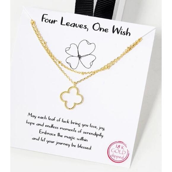 RETAIL‎ $30*Four Leaves One Wish Necklace*Clover Inspirational Message* - Picture 1 of 1